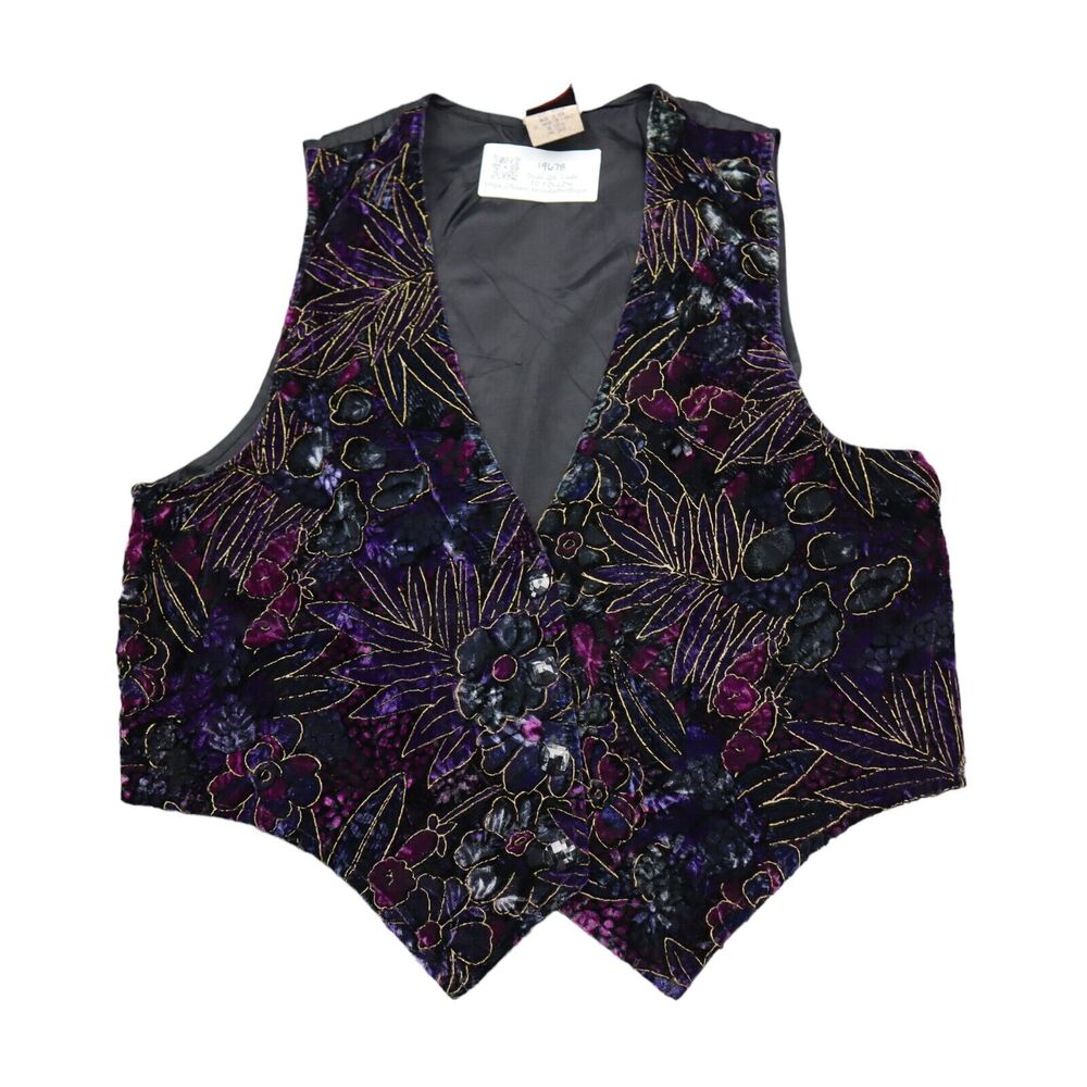 Eber San Francisco Vest Womens M Multicolor Sleeveless Button Floral Acetate VTG